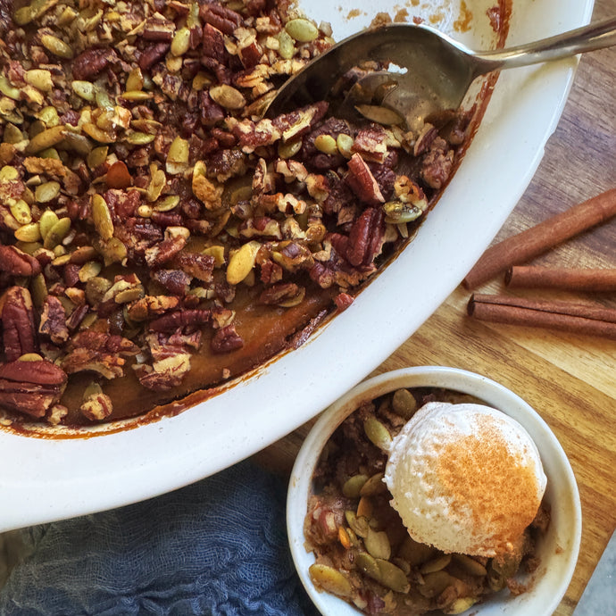 Pumpkin Custard with Cinnamon Maple Crumble